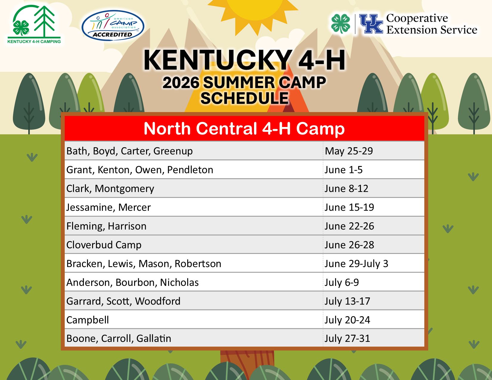 NC 4-H Camp Schedule
