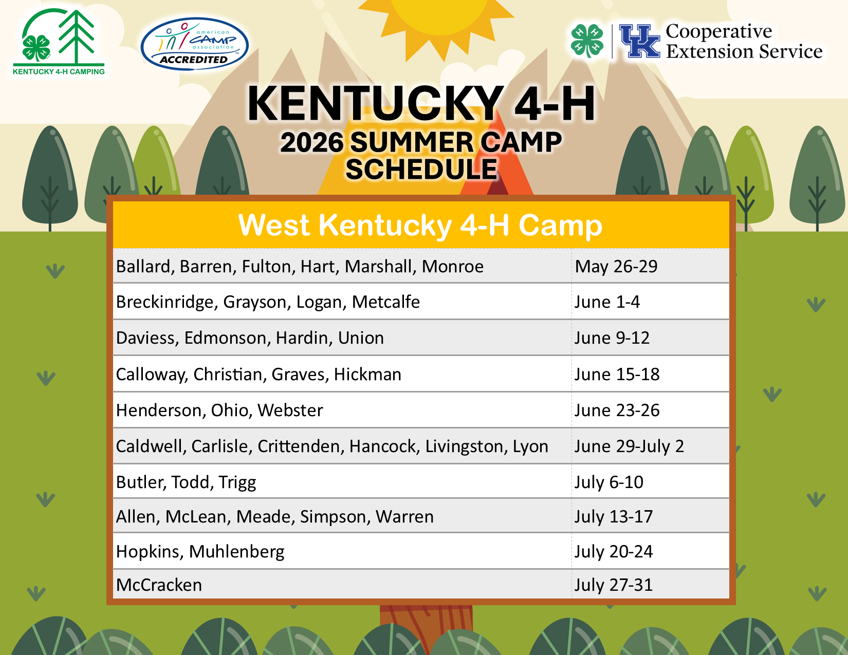 WKY 4-H Camp Schedule